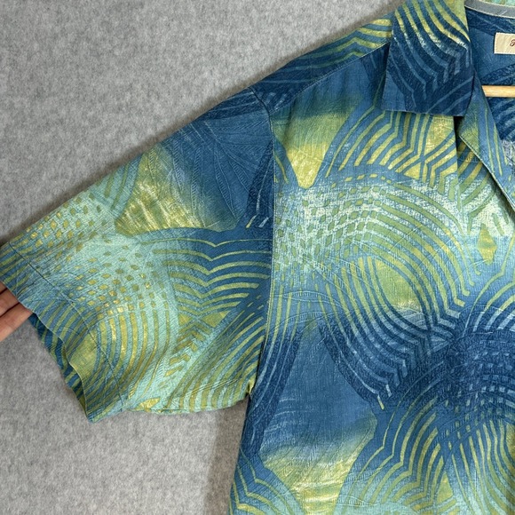 Tommy Bahama Mens Medium Silk Button Down Shirt Blue Green Abstract Print Camp - Picture 5 of 11